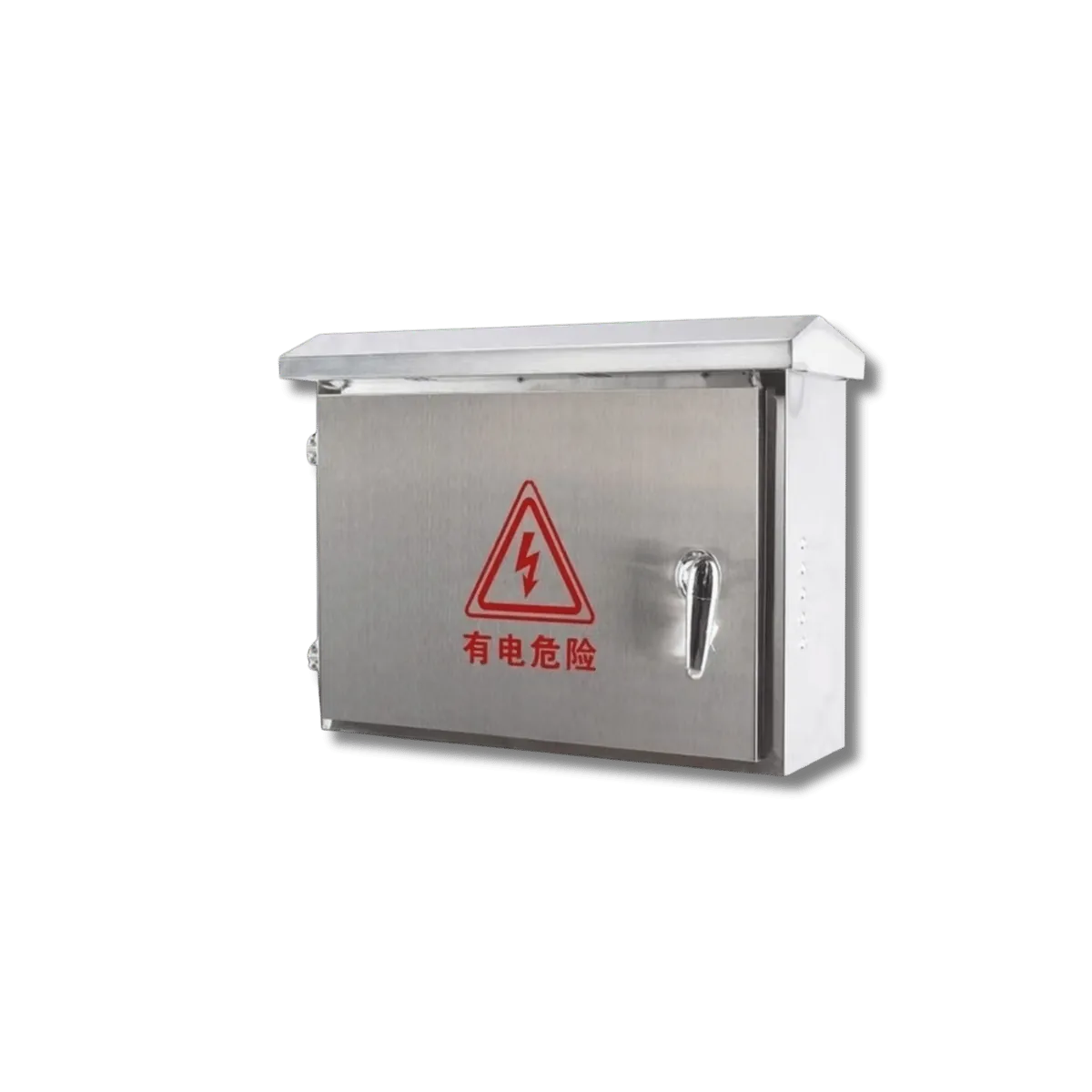 不锈钢户外配电箱壳体，闭门外观，箱体顶部带雨檐
